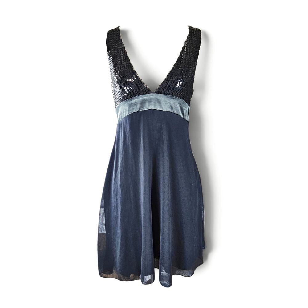 Euro Black Sequin Mini Dress Tie-Back - Size Small